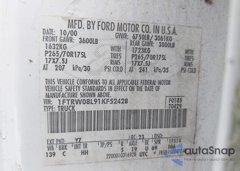 2001 Ford F-150 King Ranch Edition/Lariat/Xlt from USA, damaged, VIN 1FTRW08L91KF52428